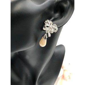 Gorgeous Pair of Joan Rivers Rhinestone and Dangle Faux Pearl Pierced Earrings